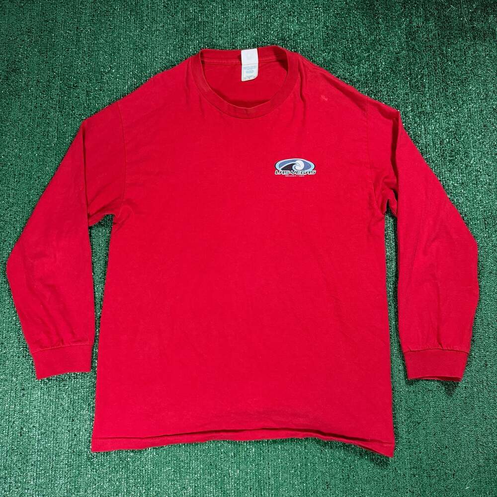 Y2K Red Las Vegas Long Sleeve T-Shirt Wave Logo Large - Picture 2 of 8
